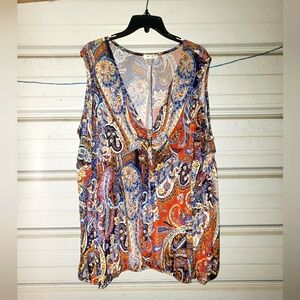 Plus Size 3X Venus Paisely Print cold shoulder blouse top shirt women's